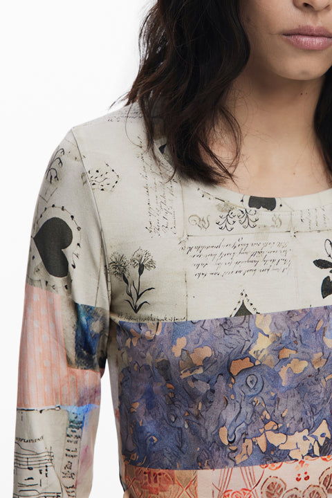 Desigual T-Shirt Maniche Lunghe Donna Beige