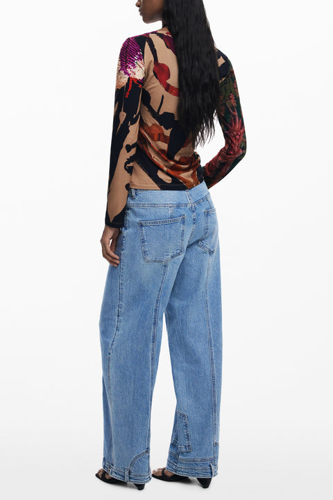 Desigual T-Shirt Maniche Lunghe Donna Marrone